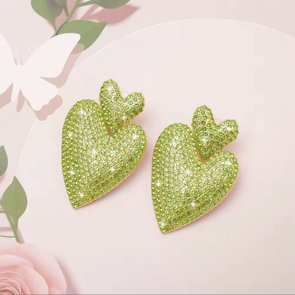 Anthropologie GREEN HEART CRYSTAL DROP EARRINGS - Picture 4 of 13